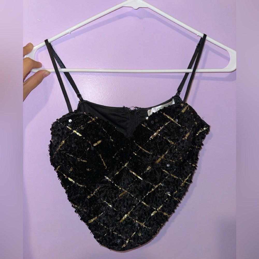 Black and gold sequin corset top with zipper back set #glamour #buy #skirt